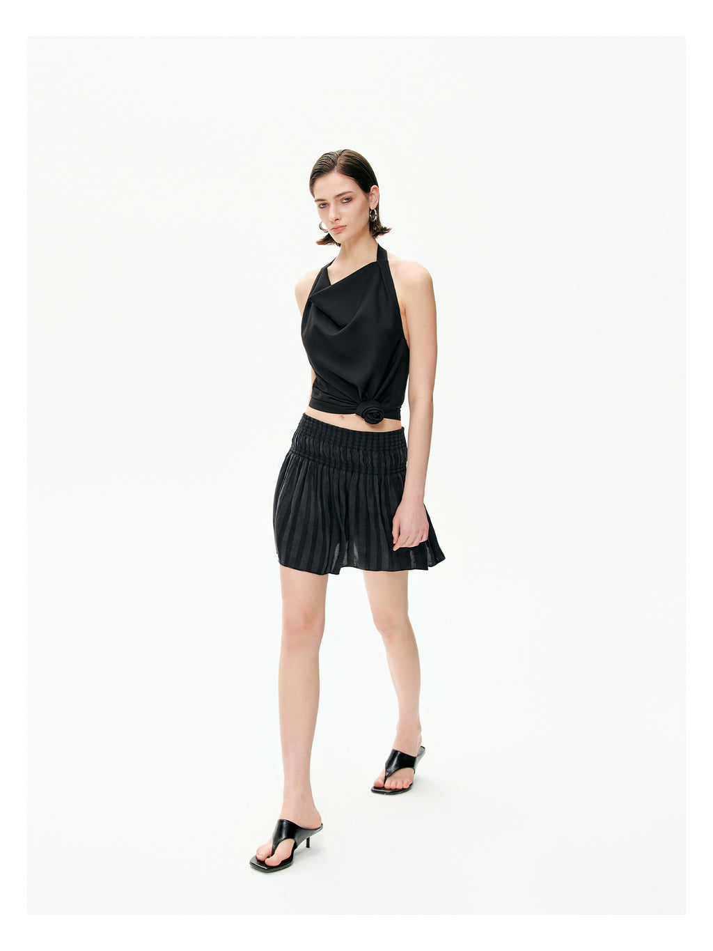 Sheer Stripe Flounce Mini Skirt-Pre Order