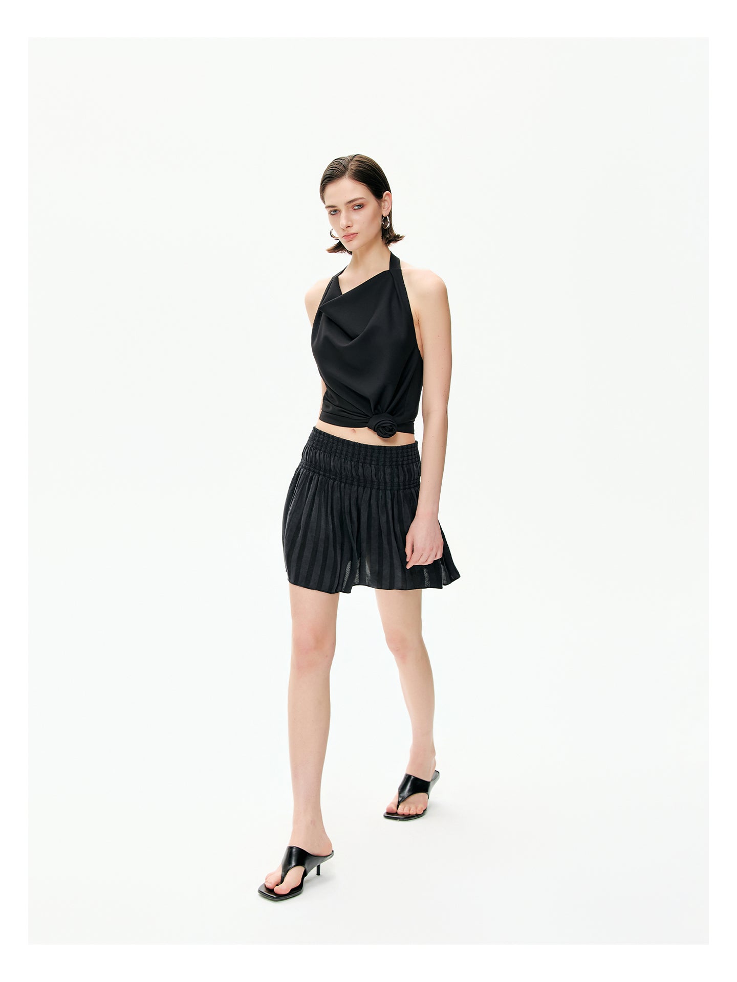 Sheer Stripe Flounce Mini Skirt-Pre Order