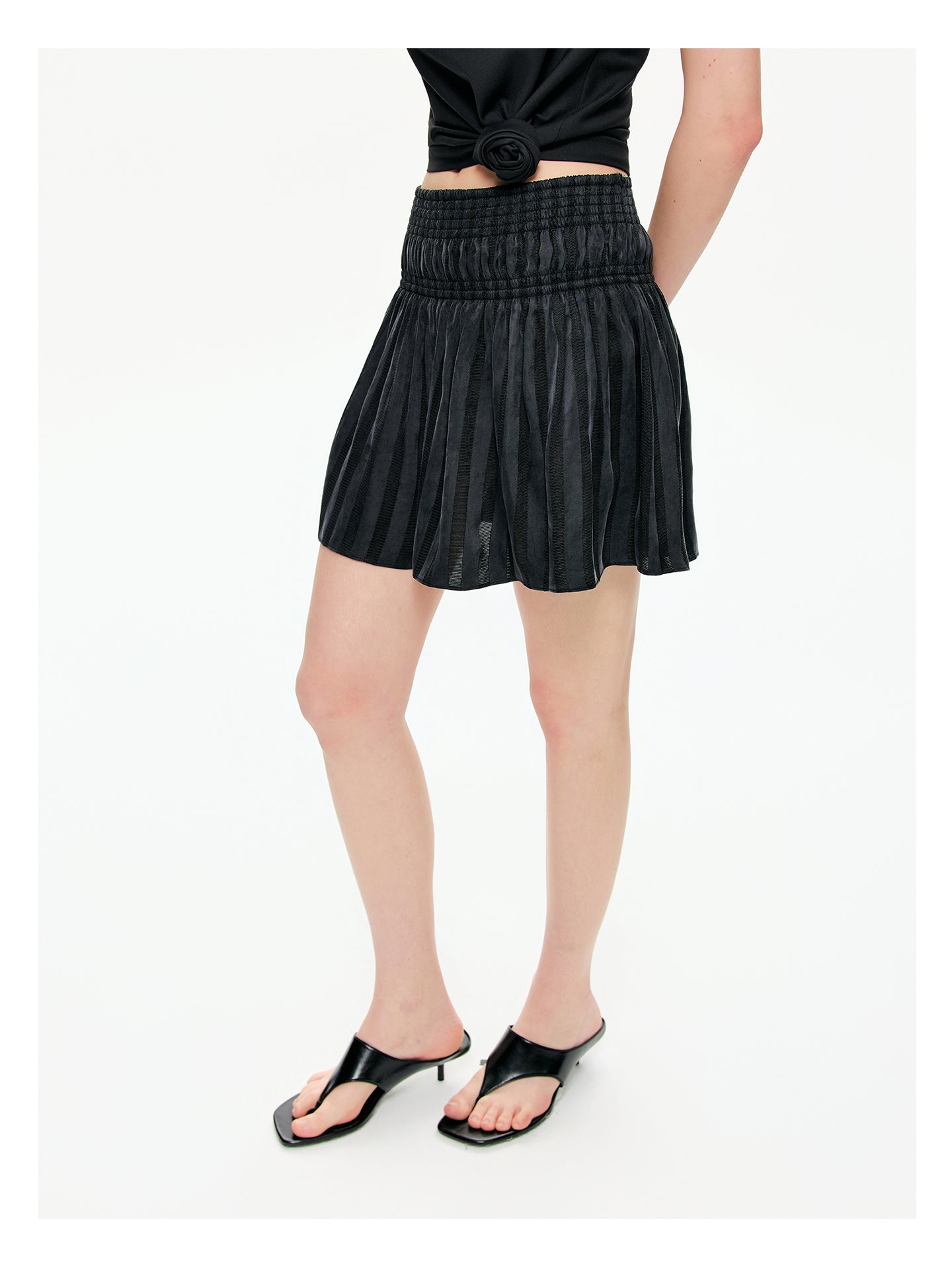 Sheer Stripe Flounce Mini Skirt-Pre Order