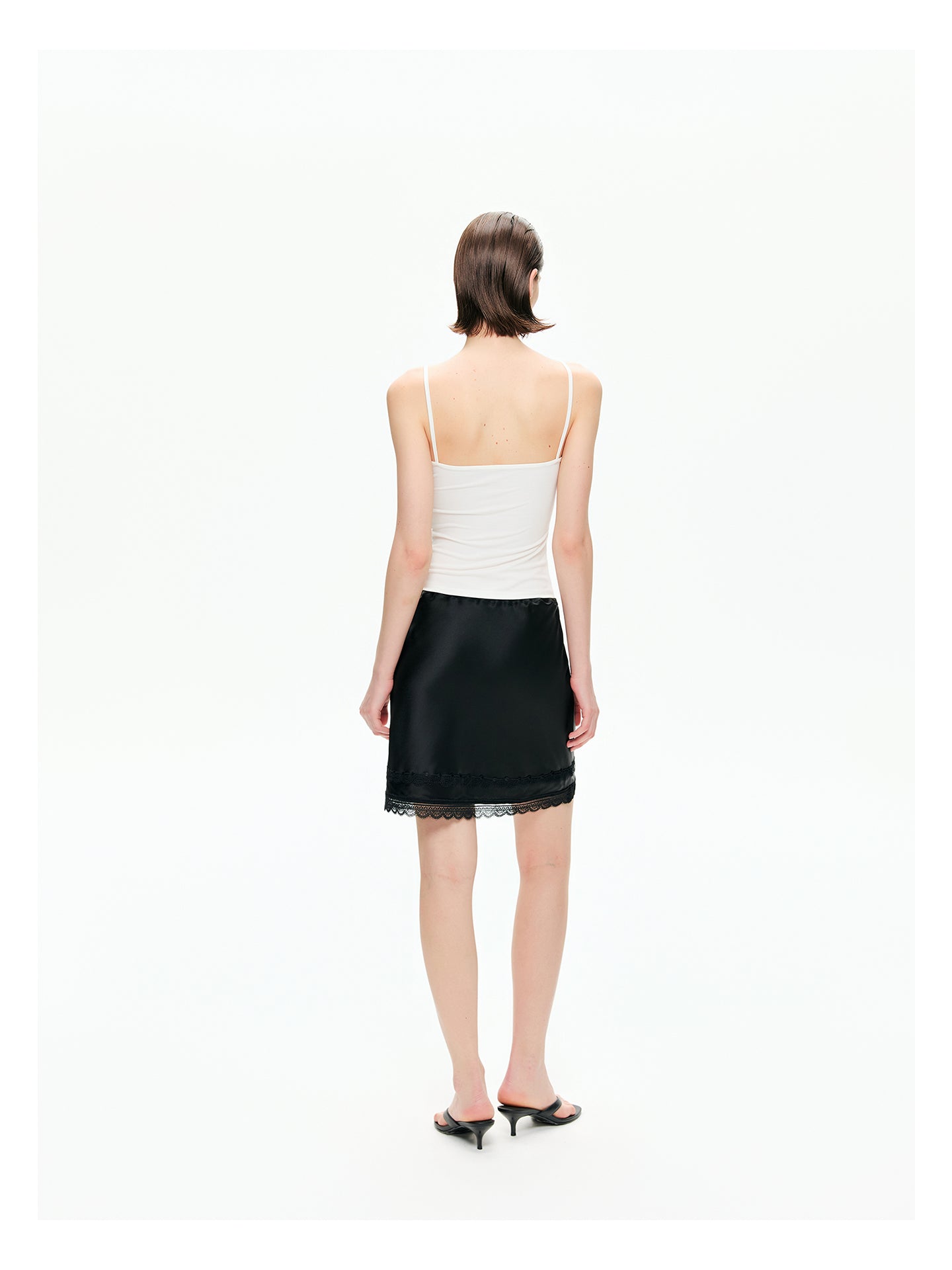 Acetate Satin Lace-Trim Mini Skirt