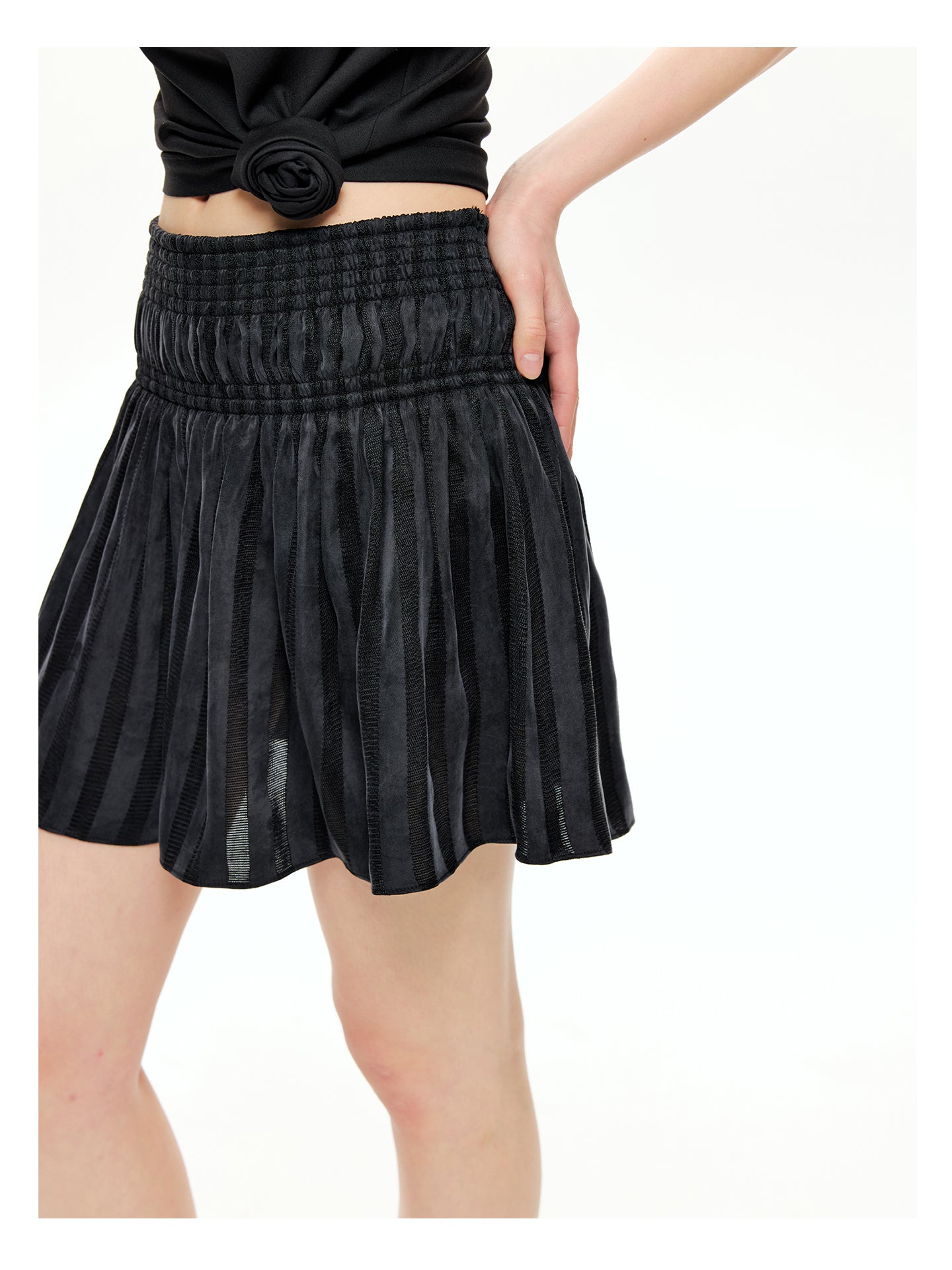Sheer Stripe Flounce Mini Skirt-Pre Order