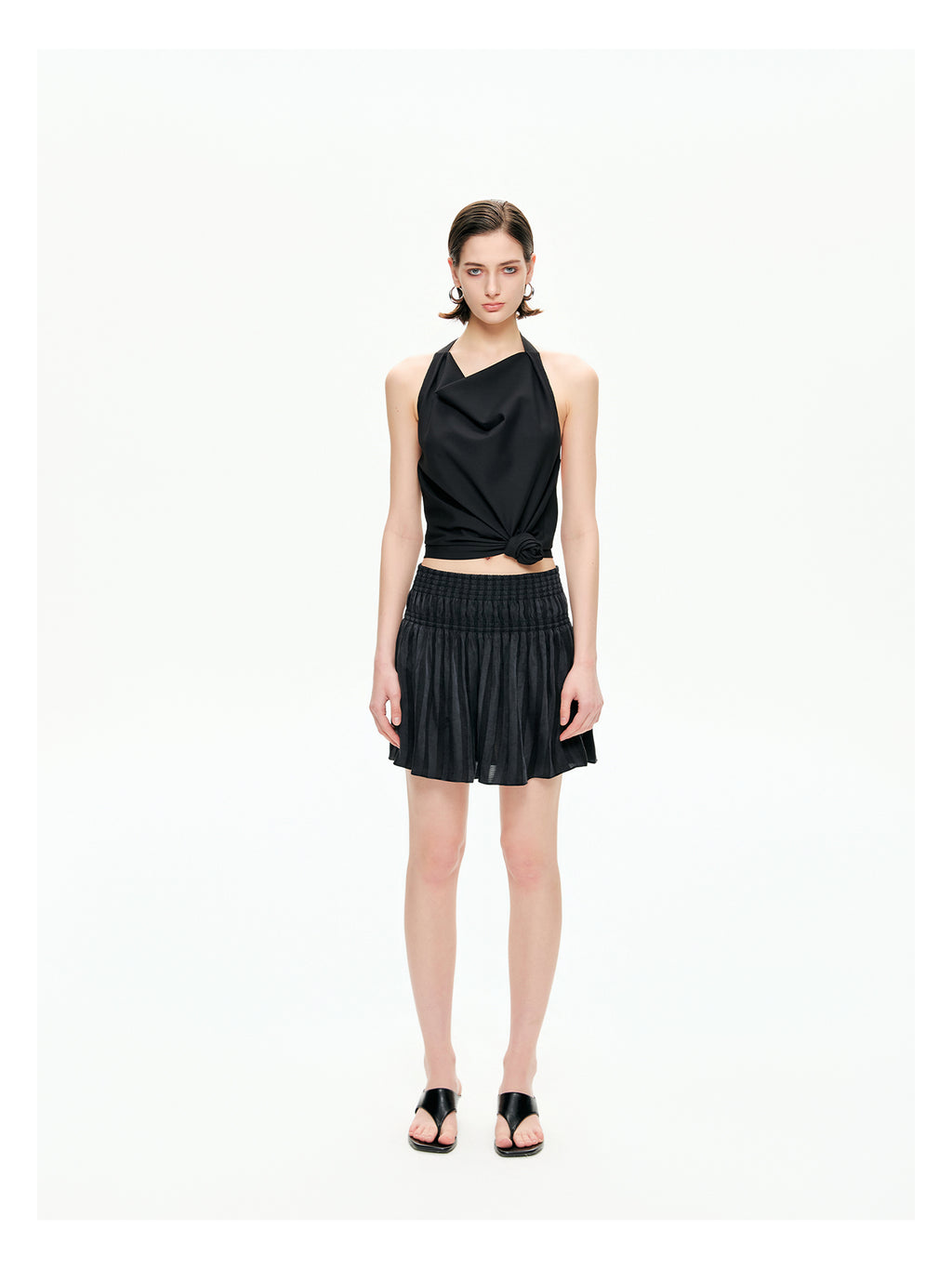 Sheer Stripe Flounce Mini Skirt-Pre Order