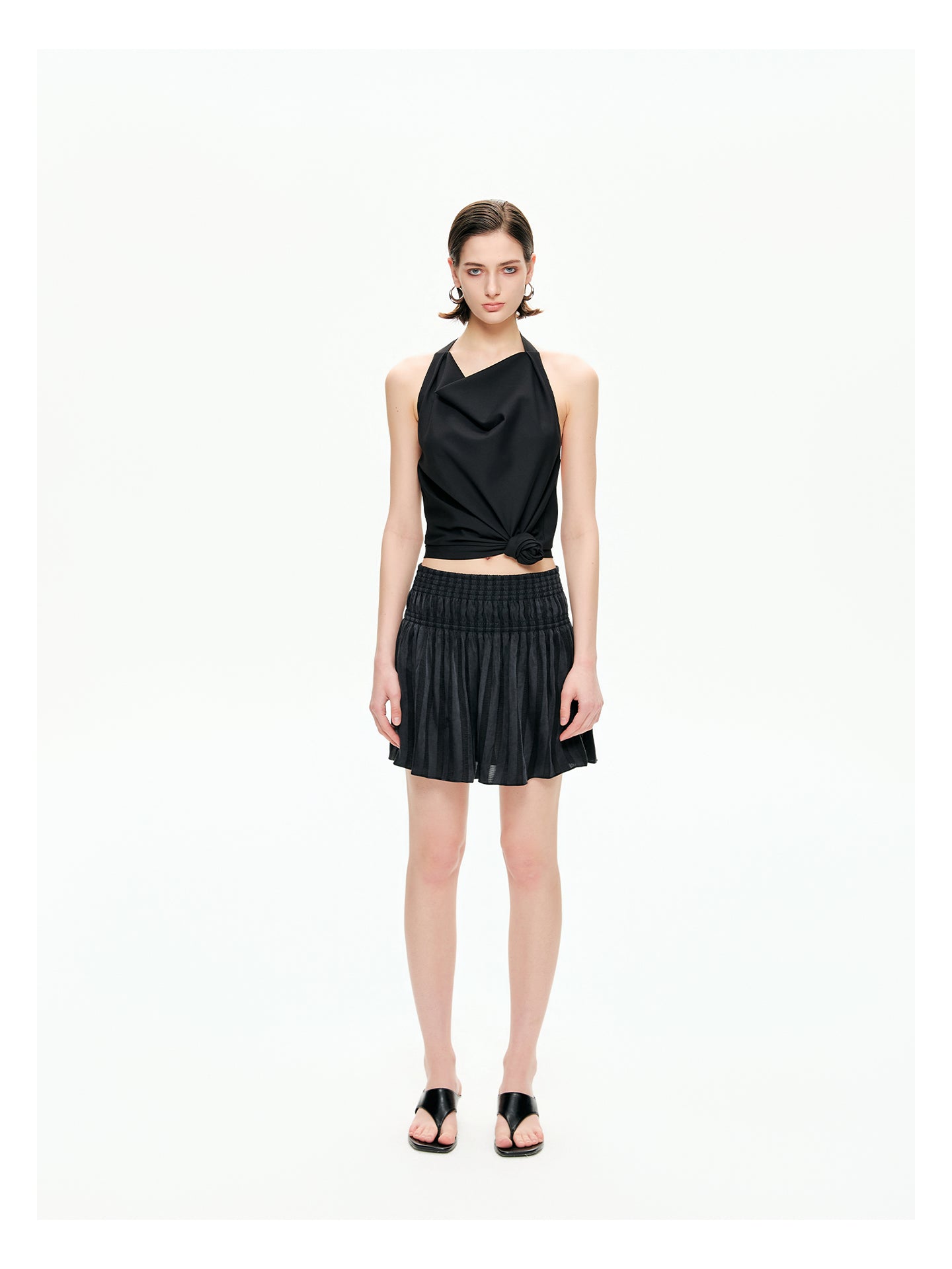 Sheer Stripe Flounce Mini Skirt-Pre Order