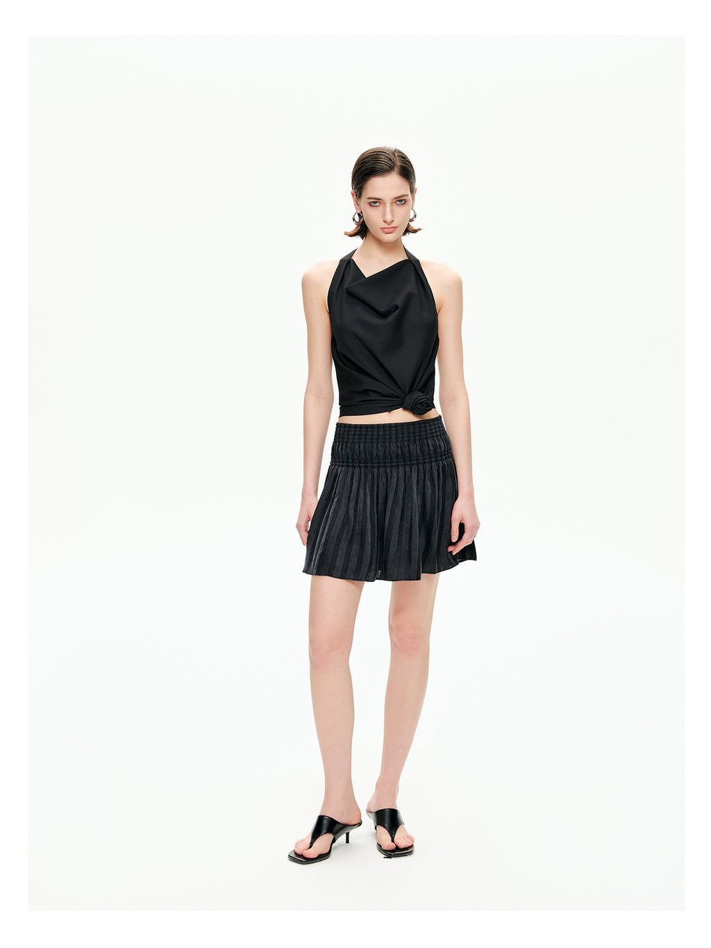 Sheer Stripe Flounce Mini Skirt-Pre Order