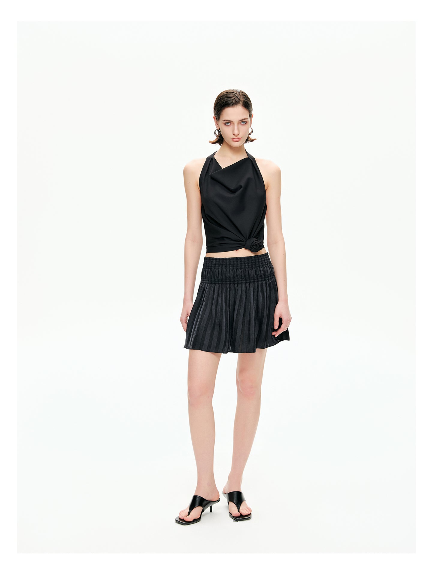 Sheer Stripe Flounce Mini Skirt-Pre Order
