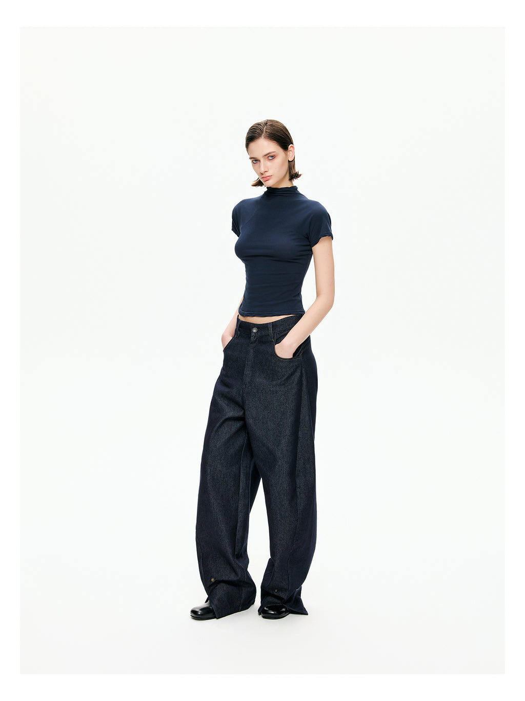 Raw Indigo Barrel-Leg Jeans